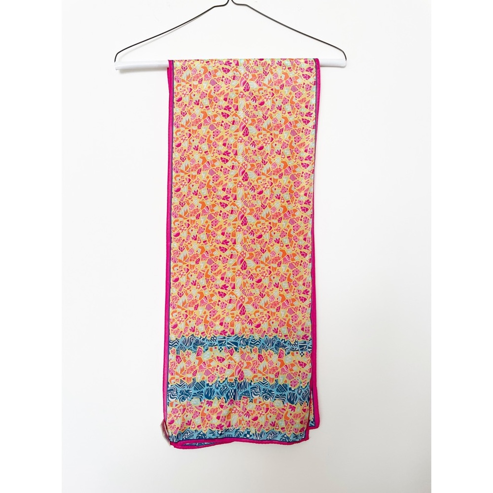 Acute Orange Pink 100% Silk Rectangular Scarf Mad… - image 2